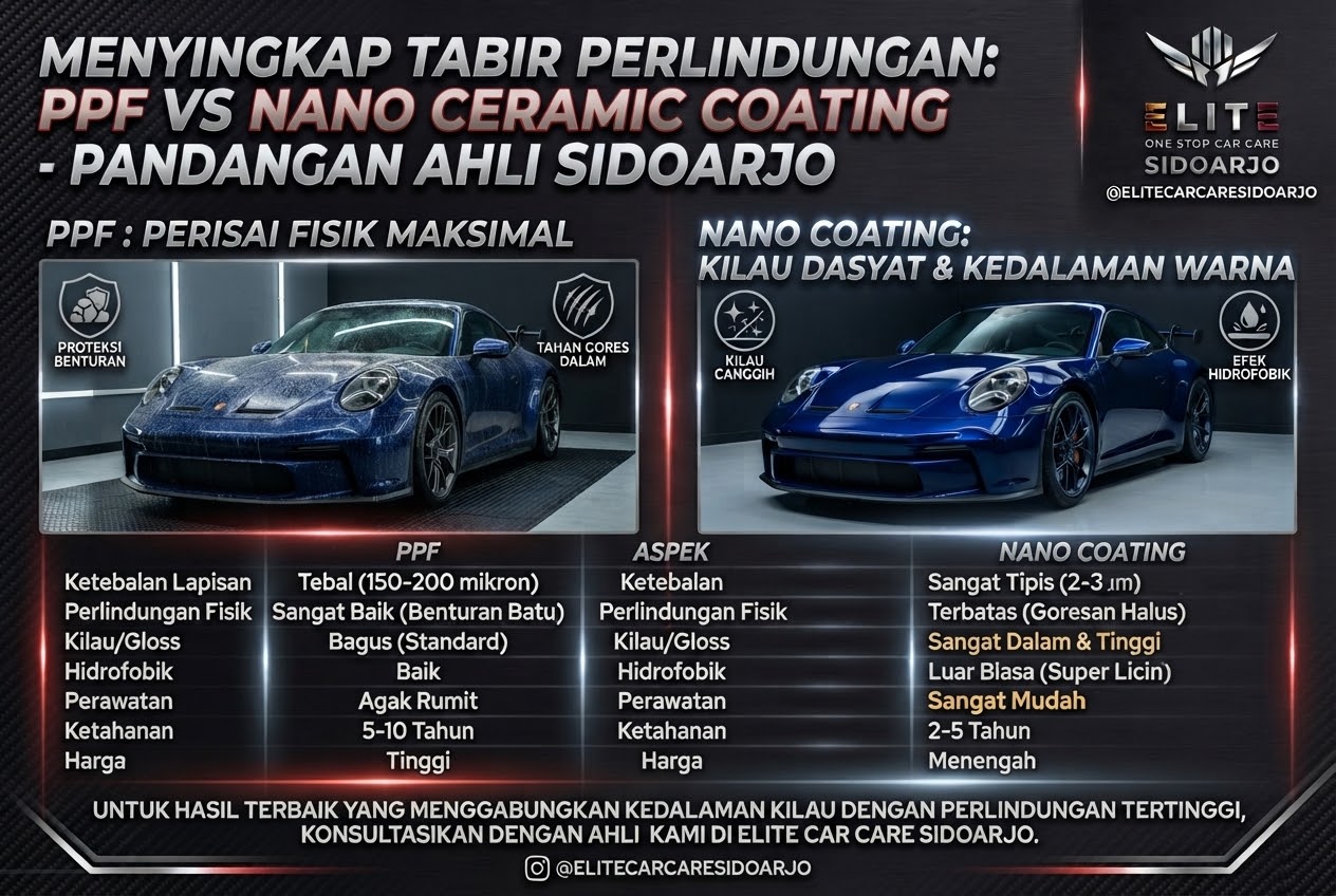 Pilih Mana? Kupas Tuntas Perbandingan PPF vs Nano Ceramic Coating untuk Proteksi Cat Mobil